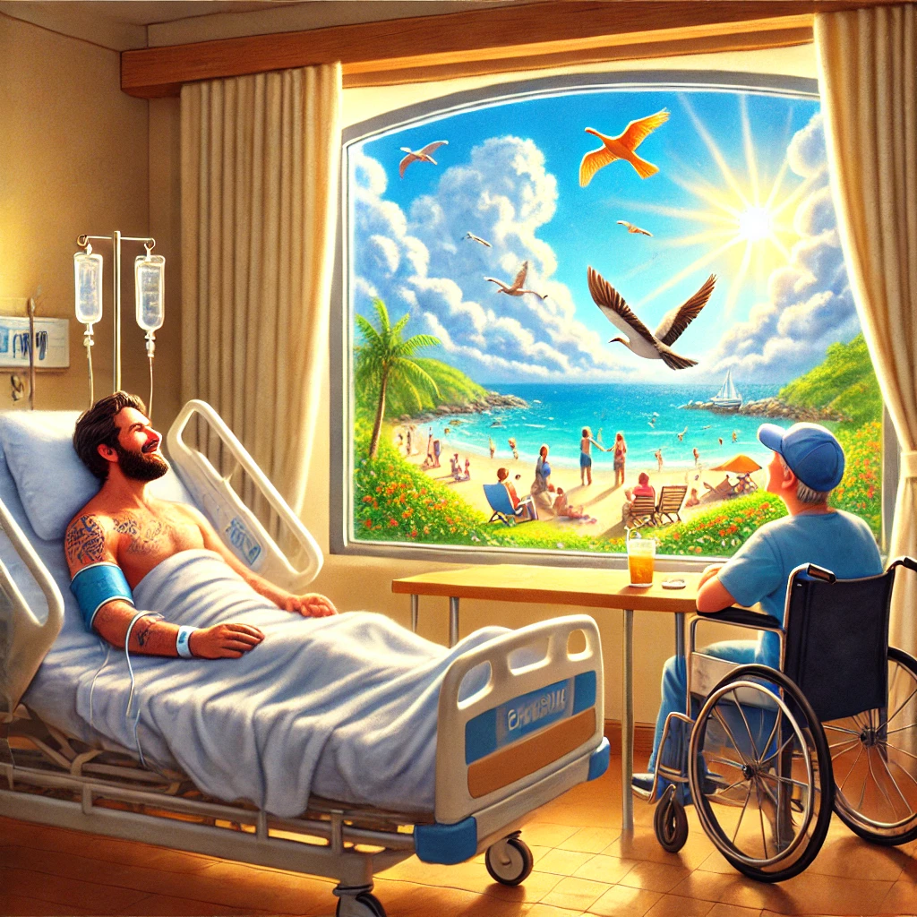 A boy sitting in bed